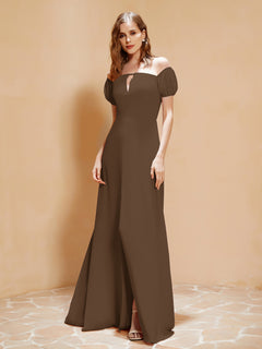 Half Sleeve Backless A-line Chiffon Dress Brown Plus Size