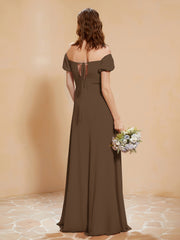 Half Sleeve Backless A-line Chiffon Dress Brown