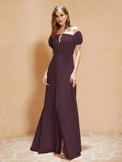 Half Sleeve Backless A-line Chiffon Dress Cabernet Plus Size