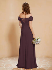 Half Sleeve Backless A-line Chiffon Dress Cabernet