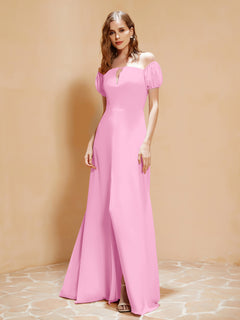 Half Sleeve Backless A-line Chiffon Dress Candy Pink Plus Size