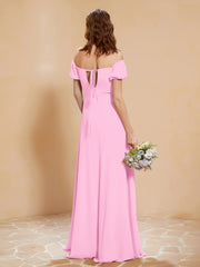 Half Sleeve Backless A-line Chiffon Dress Candy Pink