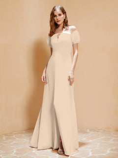 Half Sleeve Backless A-line Chiffon Dress Champagne