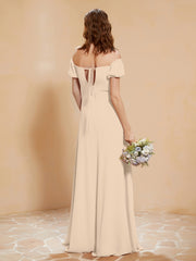 Half Sleeve Backless A-line Chiffon Dress Champagne