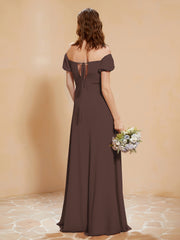 Half Sleeve Backless A-line Chiffon Dress Chocolate