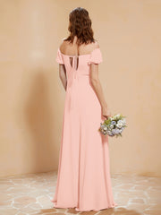 Half Sleeve Backless A-line Chiffon Dress Coral