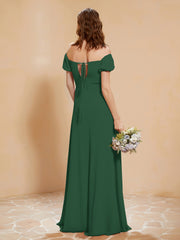 Half Sleeve Backless A-line Chiffon Dress Dark Green