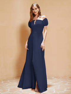 Half Sleeve Backless A-line Chiffon Dress Dark Navy