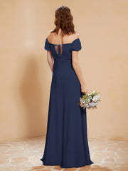 Half Sleeve Backless A-line Chiffon Dress Dark Navy