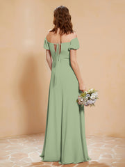 Half Sleeve Backless A-line Chiffon Dress Dusty Sage