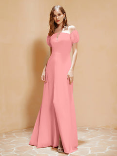 Half Sleeve Backless A-line Chiffon Dress Flamingo