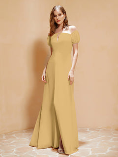 Half Sleeve Backless A-line Chiffon Dress Gold