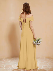 Half Sleeve Backless A-line Chiffon Dress Gold