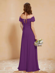 Half Sleeve Backless A-line Chiffon Dress Grape