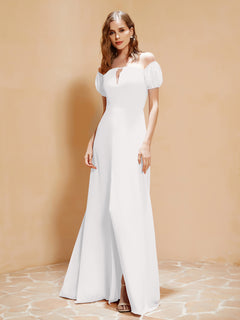 Half Sleeve Backless A-line Chiffon Dress Ivory