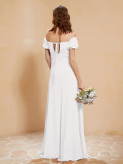 Half Sleeve Backless A-line Chiffon Dress Ivory