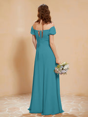 Half Sleeve Backless A-line Chiffon Dress Jade