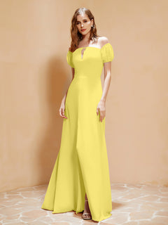 Half Sleeve Backless A-line Chiffon Dress Lemon