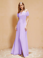 Half Sleeve Backless A-line Chiffon Dress Lilac Plus Size