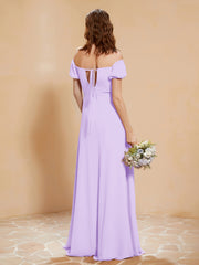 Half Sleeve Backless A-line Chiffon Dress Lilac