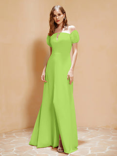 Half Sleeve Backless A-line Chiffon Dress Lime Green
