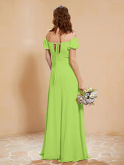 Half Sleeve Backless A-line Chiffon Dress Lime Green