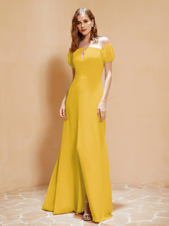 Half Sleeve Backless A-line Chiffon Dress Marigold Plus Size