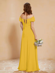 Half Sleeve Backless A-line Chiffon Dress Marigold