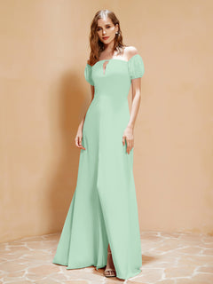 Half Sleeve Backless A-line Chiffon Dress Mint Green