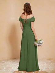 Half Sleeve Backless A-line Chiffon Dress Moss