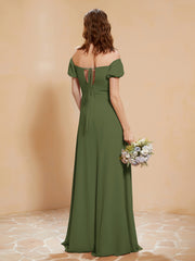 Half Sleeve Backless A-line Chiffon Dress Olive Green