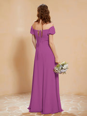 Half Sleeve Backless A-line Chiffon Dress Orchid