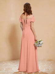 Half Sleeve Backless A-line Chiffon Dress Papaya