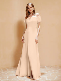 Half Sleeve Backless A-line Chiffon Dress Peach