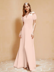 Half Sleeve Backless A-line Chiffon Dress Pearl Pink
