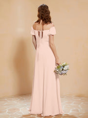 Half Sleeve Backless A-line Chiffon Dress Pearl Pink