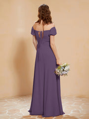 Half Sleeve Backless A-line Chiffon Dress Plum