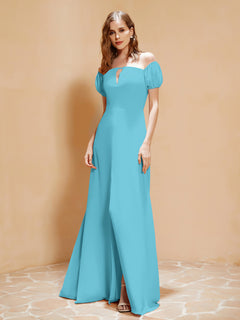 Half Sleeve Backless A-line Chiffon Dress Pool