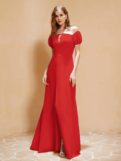 Half Sleeve Backless A-line Chiffon Dress Red