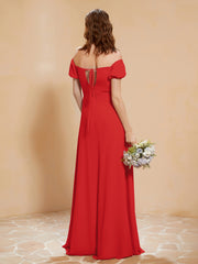 Half Sleeve Backless A-line Chiffon Dress Red
