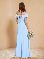 Half Sleeve Backless A-line Chiffon Dress Sky Blue