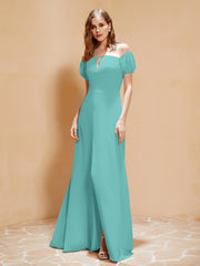Half Sleeve Backless A-line Chiffon Dress Spa