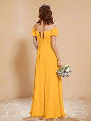 Half Sleeve Backless A-line Chiffon Dress Tangerine