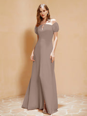 Half Sleeve Backless A-line Chiffon Dress Taupe