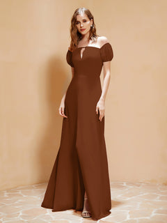 Half Sleeve Backless A-line Chiffon Dress Terracotta