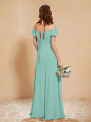 Half Sleeve Backless A-line Chiffon Dress Turquoise