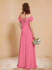 Half Sleeve Backless A-line Chiffon Dress Watermelon Plus Size
