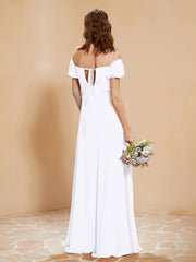 Half Sleeve Backless A-line Chiffon Dress White