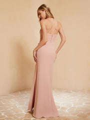 Sweetheart Sheath Chiffon Dress With Slit Dusty Rose