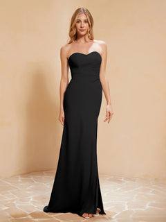 Sweetheart Sheath Chiffon Dress With Slit Black Plus Size